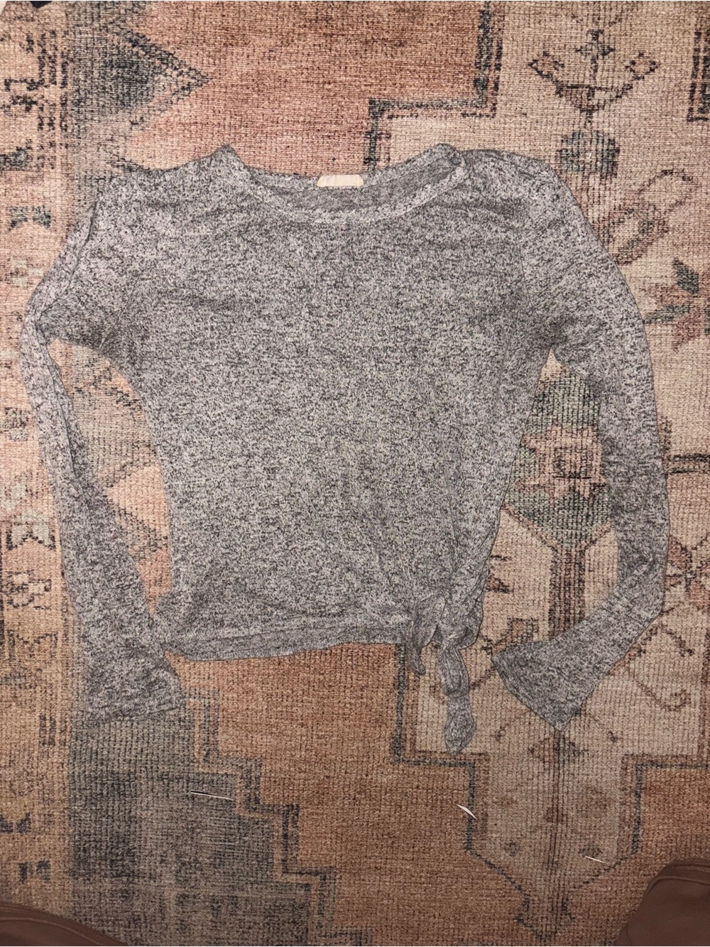 Cozy Tie-Hem Long Sleeve Top - Heather Gray